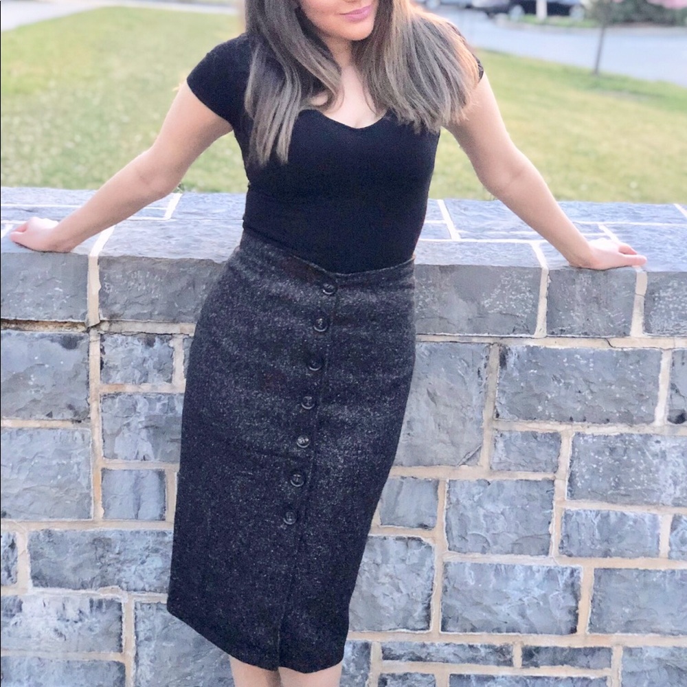 NWT Charcoal Button Down Wool Skirt